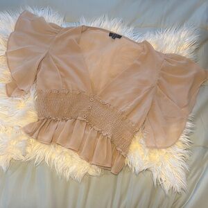 Tan Sleeve Ruffled Peplum Blouse